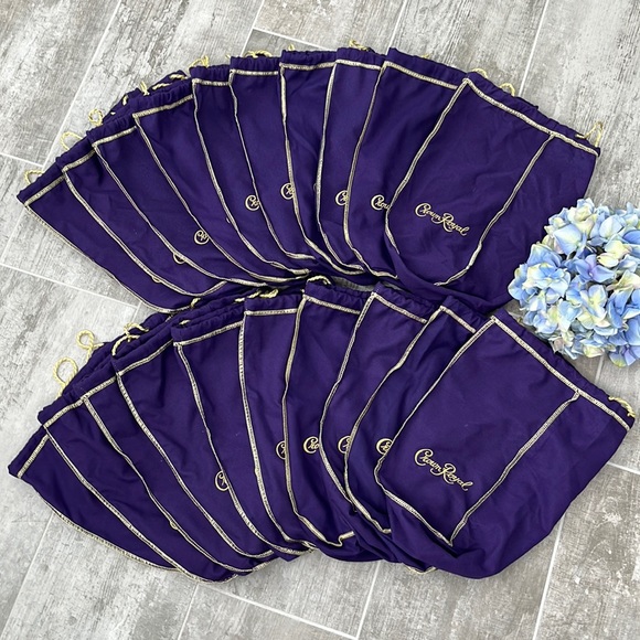 BUNDLE 25 Large Purple Crown Royal Felt Like Dust Bags with Gold Drawstr…